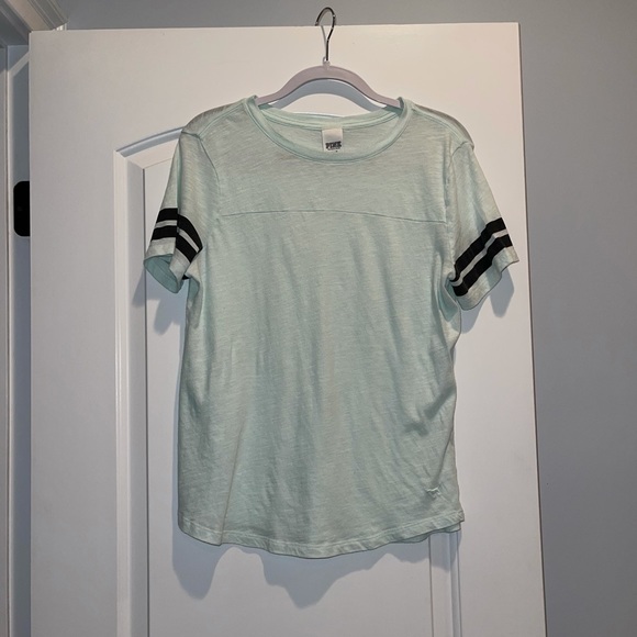 Victoria’s Secret PINK short sleeve mint color varsity tee - Picture 1 of 3